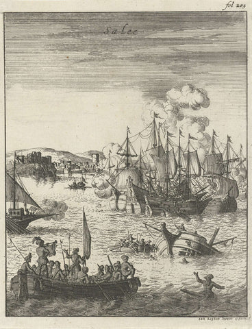 Battle off the coast of Salee, Morocco, Jan Luyken, 1684 Canvas Print