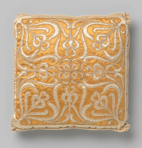 Cushion of white satin with orange embroidery, made for wedding or inauguration Wilhelmina, 1898 or 1901., Sophia Maria Frikkers-Rasen, 1898 - 1901 Canvas Print