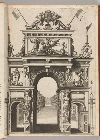 Triumph gate with Ernst saving Belgica from Discordia, 1594, anonymous, 1594 Canvas Print