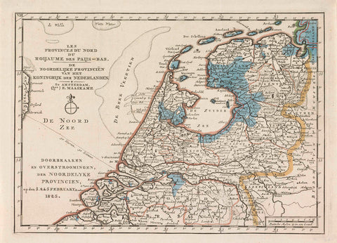 Map of the area in the north of the Netherlands affected by the floods in 1825, anonymous, 1825 Canvas Print