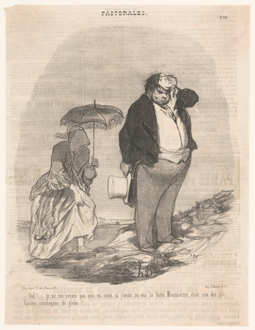 Couple climbs the hill Montmartre, Honoré Daumier, 1845 Canvas Print