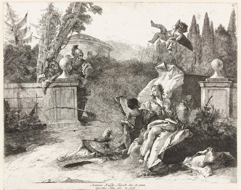 Rinaldo and Armida spied on by Ubaldo and Carlo, Lorenzo Baldissera Tiepolo, 1775 Canvas Print