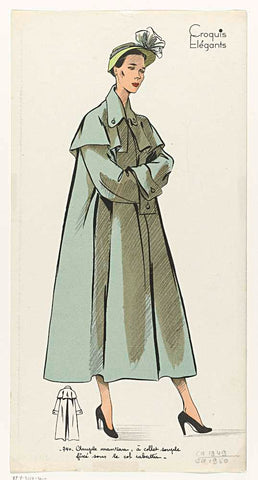 Croquis Elégants, ca. 1949-1950, No. 740 : Ample manteau (...), anonymous, c. 1949 - c. 1950 Canvas Print