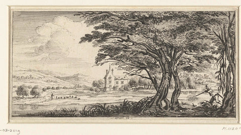 Landscape with a large tree and a hunter, Jacques Callot, 1630 - 1660 Canvas Print