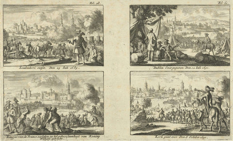 Battle in Ireland at Londonderry and Kinsale, 1689 and the battle in Ireland at Dublin and Cork, 1690, Jan Luyken, 1690 Canvas Print