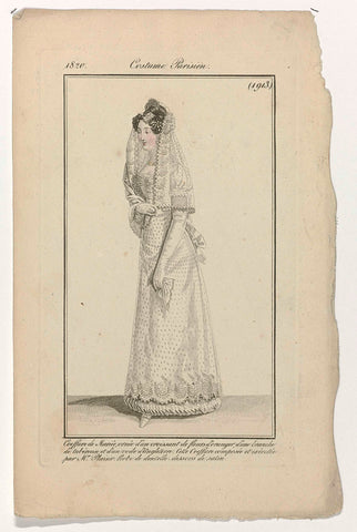 Journal des Dames et des Modes, Costume Parisien, 15 juillet 1820, (1913): Coeffure de Marié (...), anonymous, 1820 Canvas Print