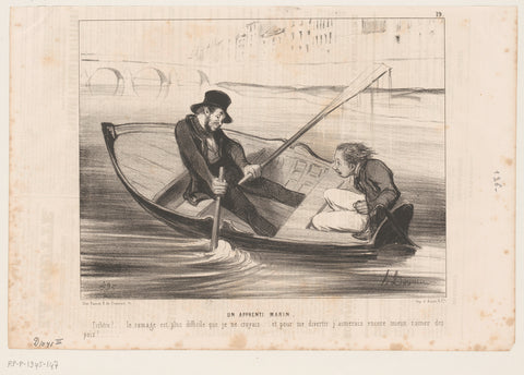 Caricature of a Man Learning to Row, Honoré Daumier, 1843 Canvas Print