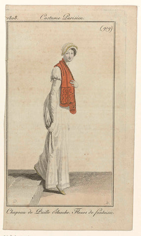 Journal des Dames et des Modes, Costume Parisien, 15 September 1808, Year 12 (919) : Chapeau de Paille Blanch (...), anonymous, 1808 Canvas Print