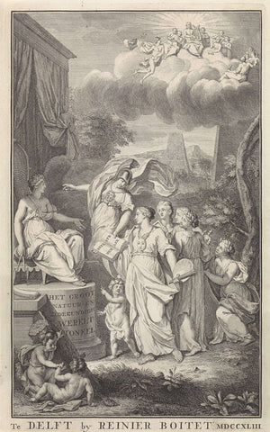 Minerva and the Arts for a enthroning figure, Frederik Ottens, 1743 Canvas Print