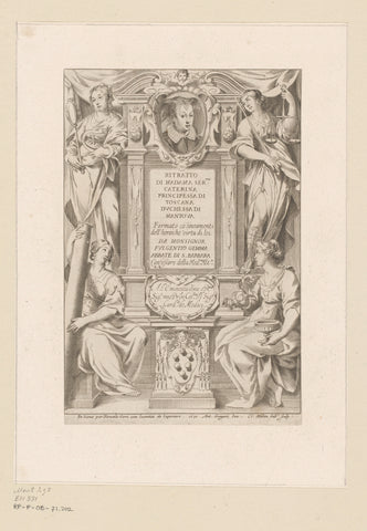 Monument met het portret Catharina de' Medici, omringd door de vier gratiën, Claude Mellan, 1630 Canvas Print