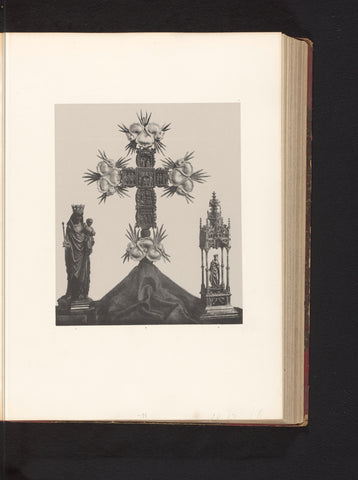 Cross and two statues of the Virgin Mary made of wood, drawn up at an exhibition on religious objects from the Middle Ages and Renaissance in Mechelen in 1864, Joseph Maes, 1864 - in or before 1866 Canvas Print