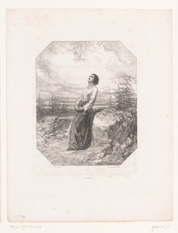 Young woman looks at the sky, Paul Gavarni, 1854 Canvas Print