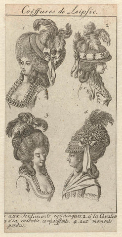 Coëffures de Leipsic, 1778-1780: Four women's hairstyles from Leipzig,, anonymous, 1778 - 1780 Canvas Print