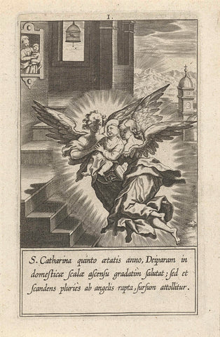 Catherine is commanded by two angels the stairs, Cornelis Galle (I), 1603 Canvas Print