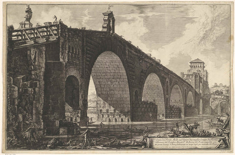 Milvian bridge in Rome, Giovanni Battista Piranesi, 1748 - 1778 Canvas Print