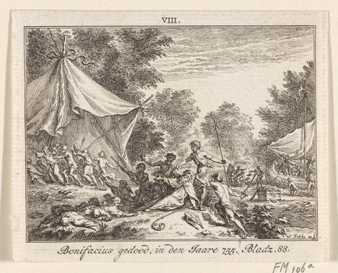 Boniface murdered near Dokkum, 754, Simon Fokke, 1722 - 1750 Canvas Print