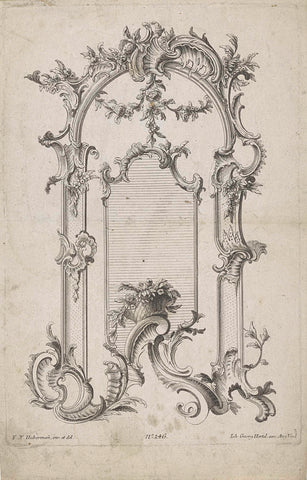 Rocaille frame with basket of flowers, anonymous, 1731 - 1775 Canvas Print