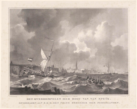 Over overwhelming the boat of Jan van Speijk, 1831, Gijsbertus Craeyvanger, 1831 Canvas Print