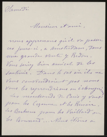 Letter to Andries Bonger, Camille Redon, in or before 1912 Canvas Print