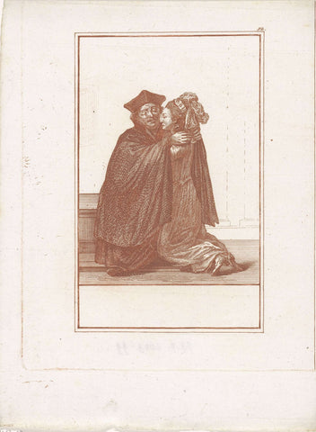 Monk embraces a young woman, Jacob Gole (attributed to), 1724 Canvas Print