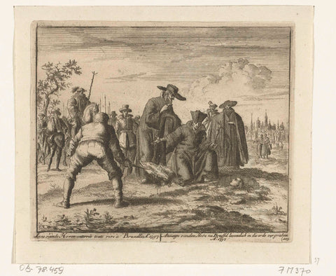 Anneken van den Hove buried alive in Brussels, 1597, Jan Luyken, 1683 - 1685 Canvas Print