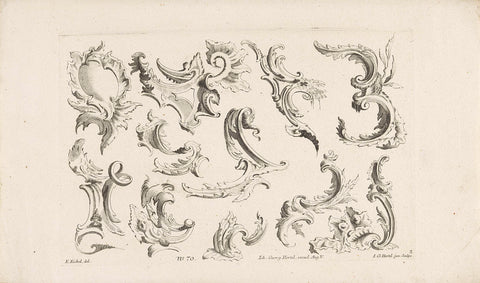 Volute and leaf-shaped rocaille ornaments, Johann Georg Hertel (II), 1727 - 1775 Canvas Print