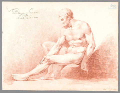 Seated male nude, seen from the side (2nd prize 1788), Johannes Ziesenis, 1788 Canvas Print