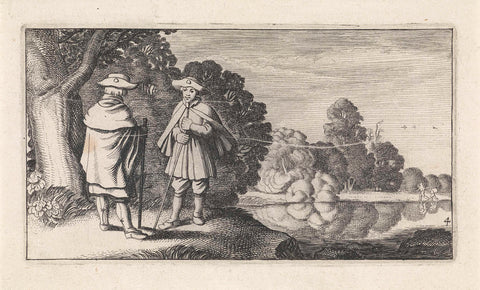 Two pilgrims at a pond, Jan van de Velde (II), 1603 - 1652 Canvas Print