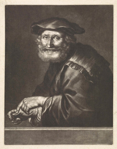 Smiling man with a coin in hand, Abraham Bloteling, 1652 - 1690 Canvas Print