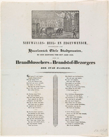 New Year's wish of the fire extinguishers and fuel delivery companies of Haarlem for the year 1850, anonymous, 1849 - 1850 Canvas Print