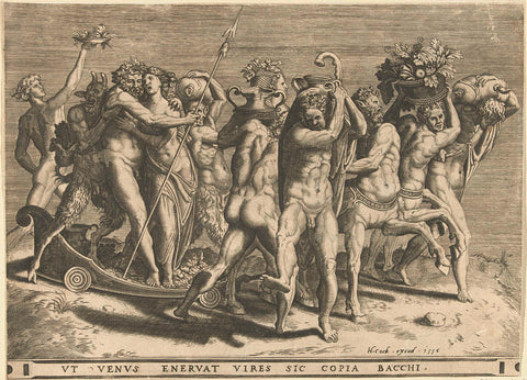 Bacchus and Venus in a carriage pulled by centaurs, Cornelis Cort (rejected attribution), 1556 Canvas Print