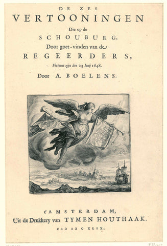 Titelpagina voor: De zes vertooningen die op de schouburg (...) vertoont zijn den 23 iunij 1648, Salomon Savery, 1649 Canvas Print