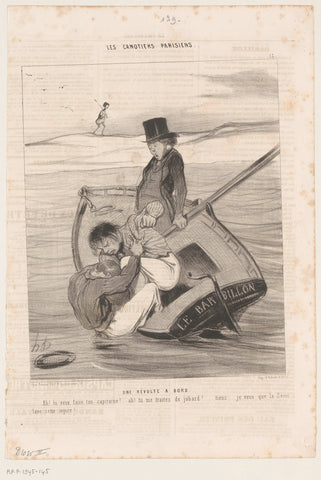 Two men quarrel on a rowing boat, Honoré Daumier, 1843 Canvas Print