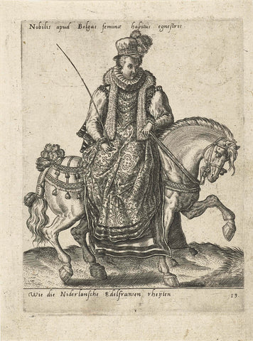 Dutch noblewoman on horseback, Abraham de Bruyn (attributed to), 1577 Canvas Print