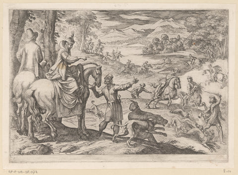 Hunting deer and wolves, Antonio Tempesta, 1621 Canvas Print