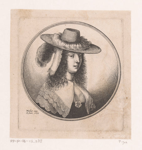 Woman with lace collar and plumed hat, Wenceslaus Hollar, 1647 Canvas Print