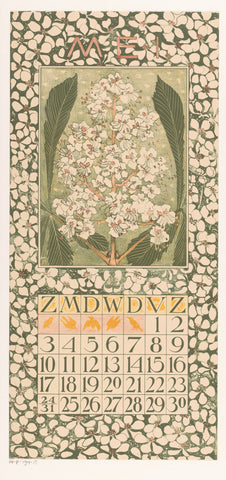 Calendar sheet may with chestnut blossom, Theo van Hoytema, 1902 Canvas Print