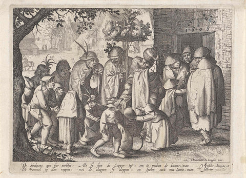 Procession of leprozen in a village, Claes Jansz. Visscher (II), 1640 - 1670 Canvas Print