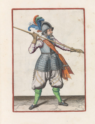 Soldier who carries his skewer with both hands far apart above his right shoulder, the tip tilted towards the ground, Jacob de Gheyn (II) (workshop or), c. 1597 - 1607 Canvas Print