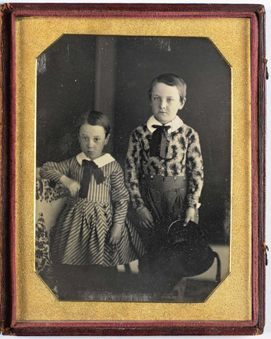 Portrait of a Young Boy and Girl, anonymous, 1845 Canvas Print