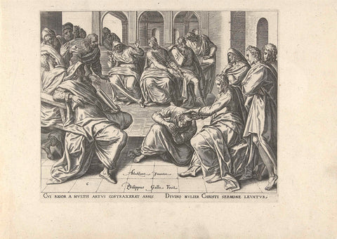 Christ heals a crippled woman, Philips Galle, c. 1577 - c. 1579 Canvas Print