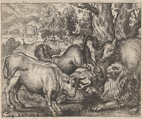 Fable of the old lion, Aegidius Sadeler, 1608 Canvas Print