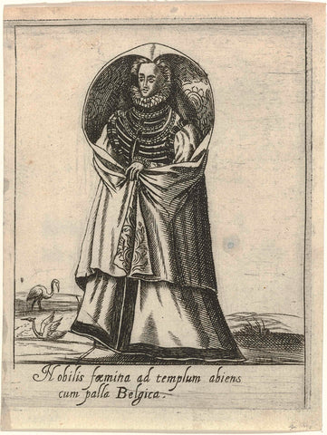 Nobilis faemina ad templum abiens cum palla Belgica, anonymous, 1592 - 1594 Canvas Print